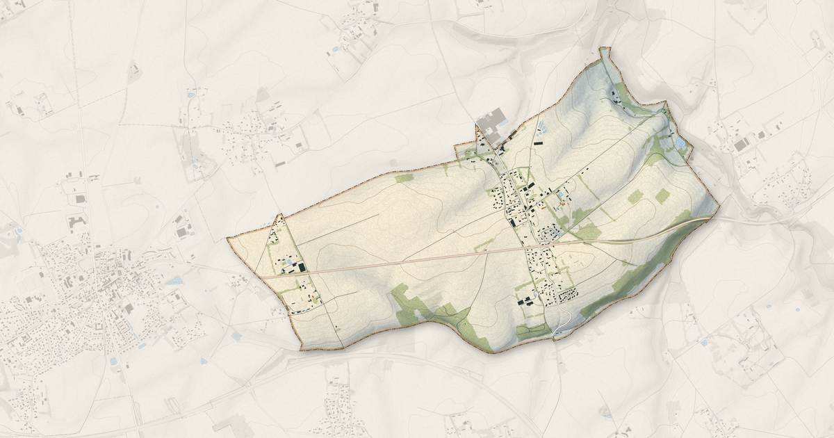 Portrait cartographique de Bourdainville : relief, eau, forêts, bâti et voies, calculés à partir des données de l'IGN