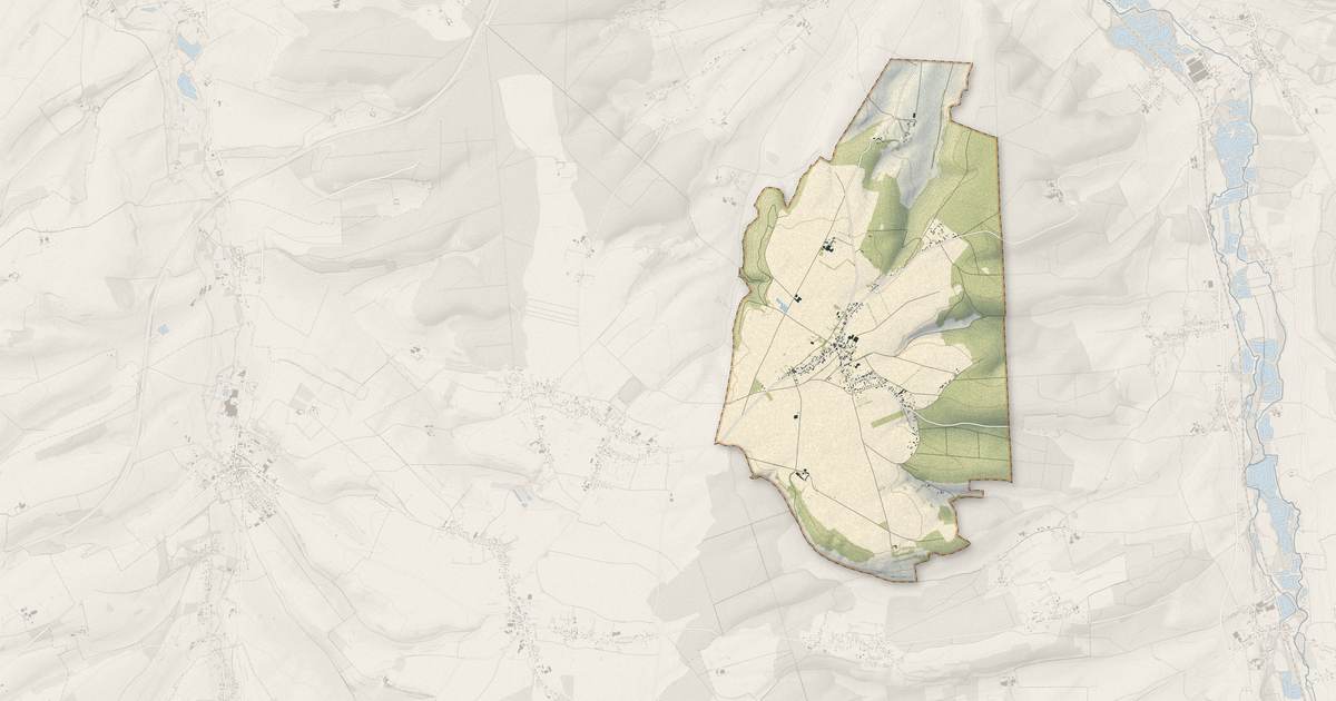 Portrait cartographique de Campneuseville : relief, eau, forêts, bâti et voies, calculés à partir des données de l'IGN