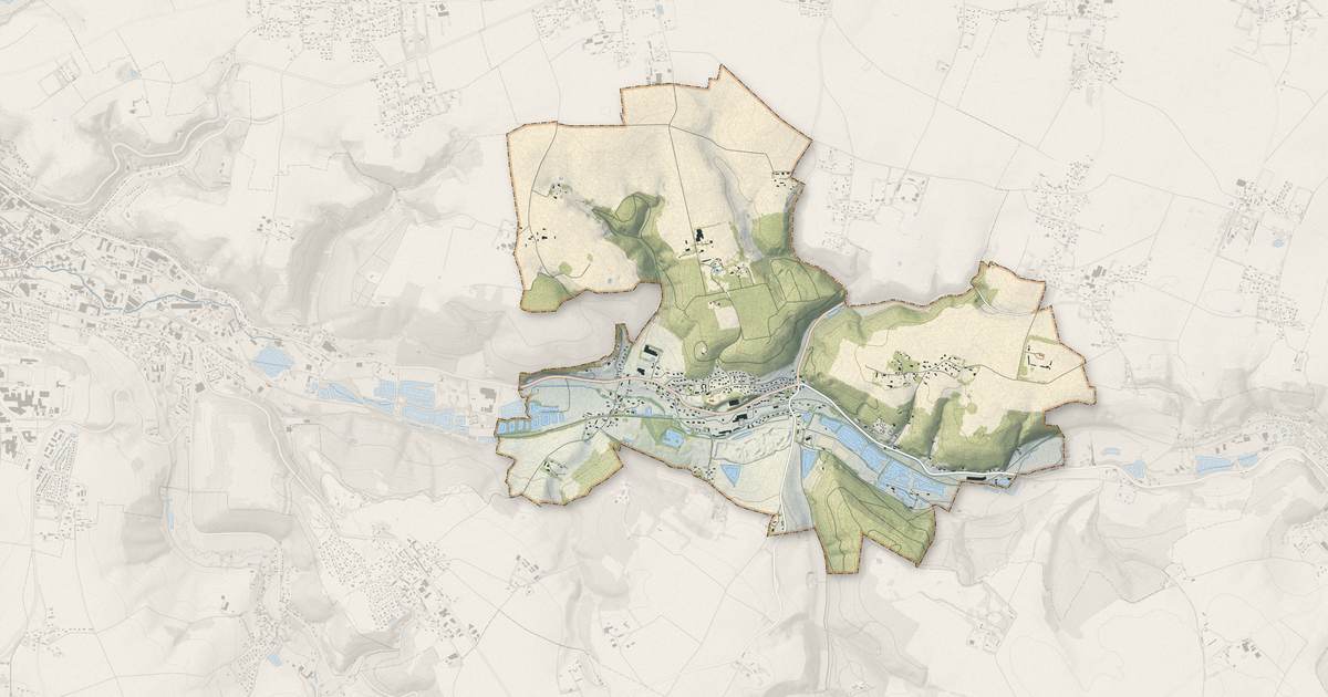 Portrait cartographique de Colleville : relief, eau, forêts, bâti et voies, calculés à partir des données de l'IGN