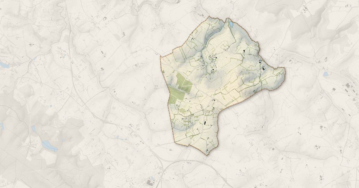 Portrait cartographique de Compainville : relief, eau, forêts, bâti et voies, calculés à partir des données de l'IGN