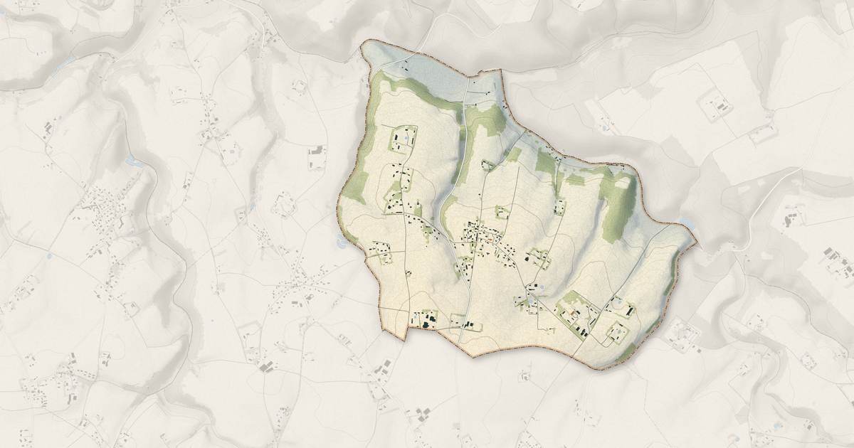 Portrait cartographique de Cuverville : relief, eau, forêts, bâti et voies, calculés à partir des données de l'IGN