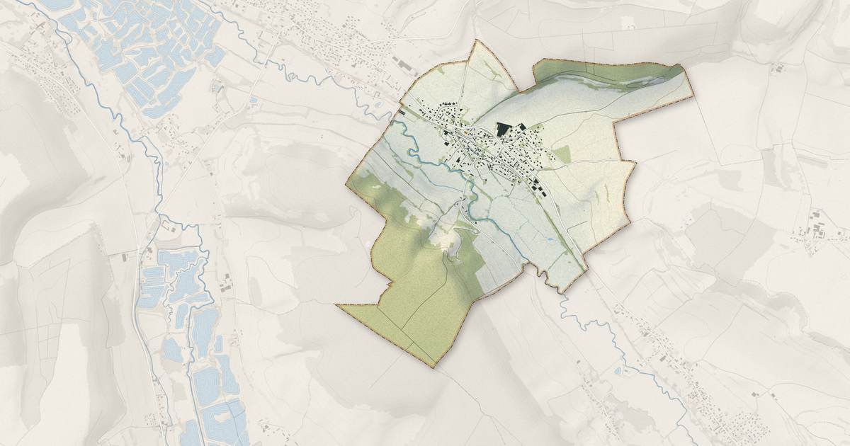 Portrait cartographique de Dampierre-Saint-Nicolas : relief, eau, forêts, bâti et voies, calculés à partir des données de l'IGN