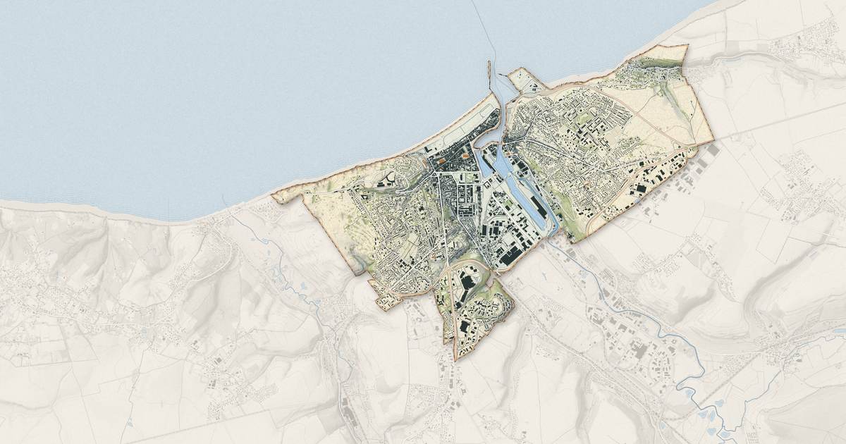 Portrait cartographique de Dieppe : relief, eau, forêts, bâti et voies, calculés à partir des données de l'IGN