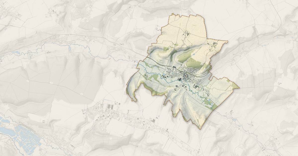Portrait cartographique de Envermeu : relief, eau, forêts, bâti et voies, calculés à partir des données de l'IGN