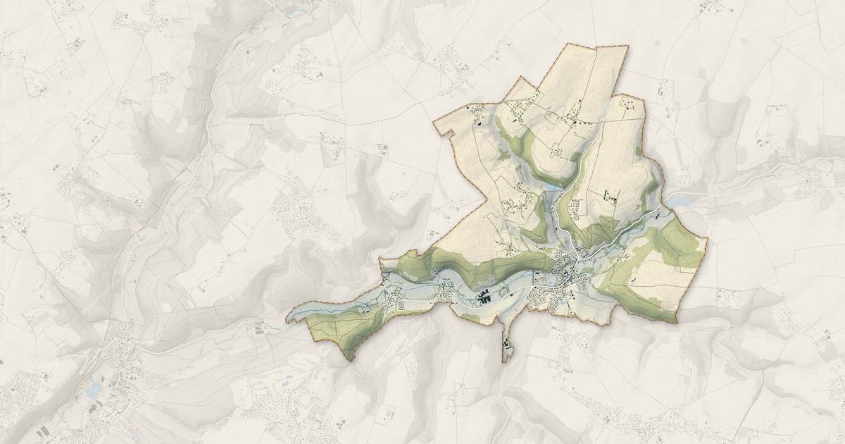Portrait cartographique de Fontaine-le-Bourg : relief, eau, forêts, bâti et voies, calculés à partir des données de l'IGN