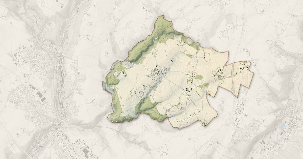 Portrait cartographique de Fresquiennes : relief, eau, forêts, bâti et voies, calculés à partir des données de l'IGN