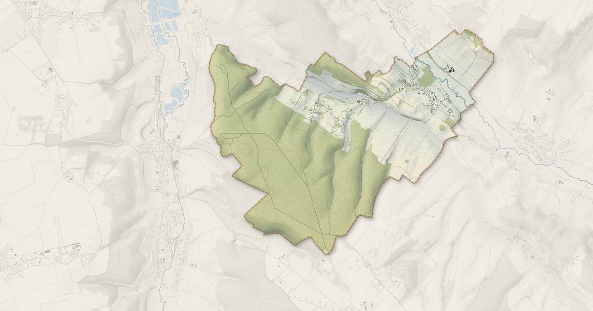 Portrait cartographique de Freulleville : relief, eau, forêts, bâti et voies, calculés à partir des données de l'IGN