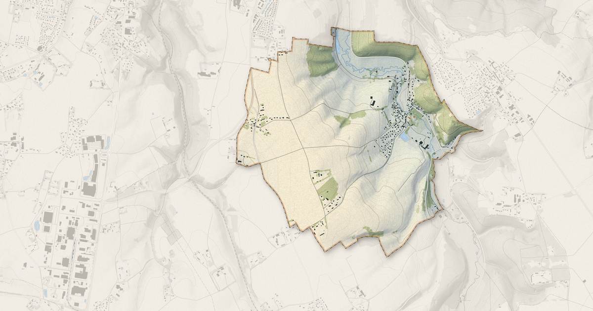 Portrait cartographique de Ganzeville : relief, eau, forêts, bâti et voies, calculés à partir des données de l'IGN