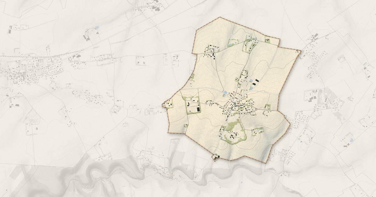 Portrait cartographique de Gerville : relief, eau, forêts, bâti et voies, calculés à partir des données de l'IGN
