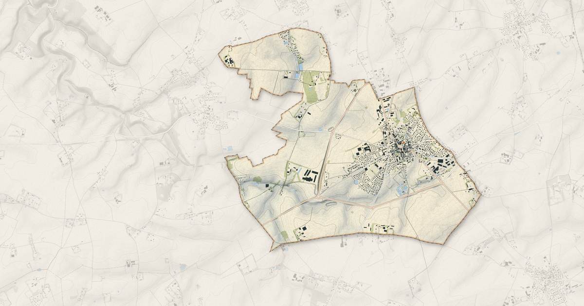 Portrait cartographique de Goderville : relief, eau, forêts, bâti et voies, calculés à partir des données de l'IGN