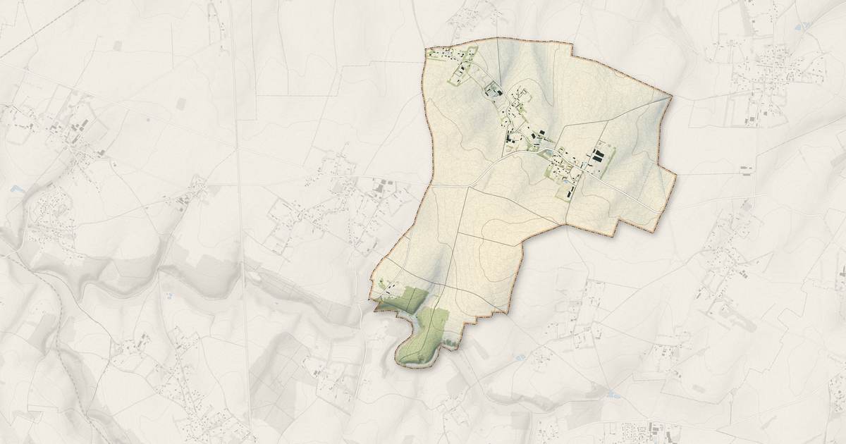 Portrait cartographique de Gonzeville : relief, eau, forêts, bâti et voies, calculés à partir des données de l'IGN