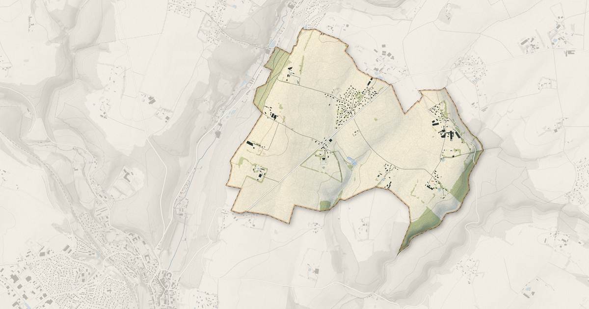 Portrait cartographique de Goupillières : relief, eau, forêts, bâti et voies, calculés à partir des données de l'IGN