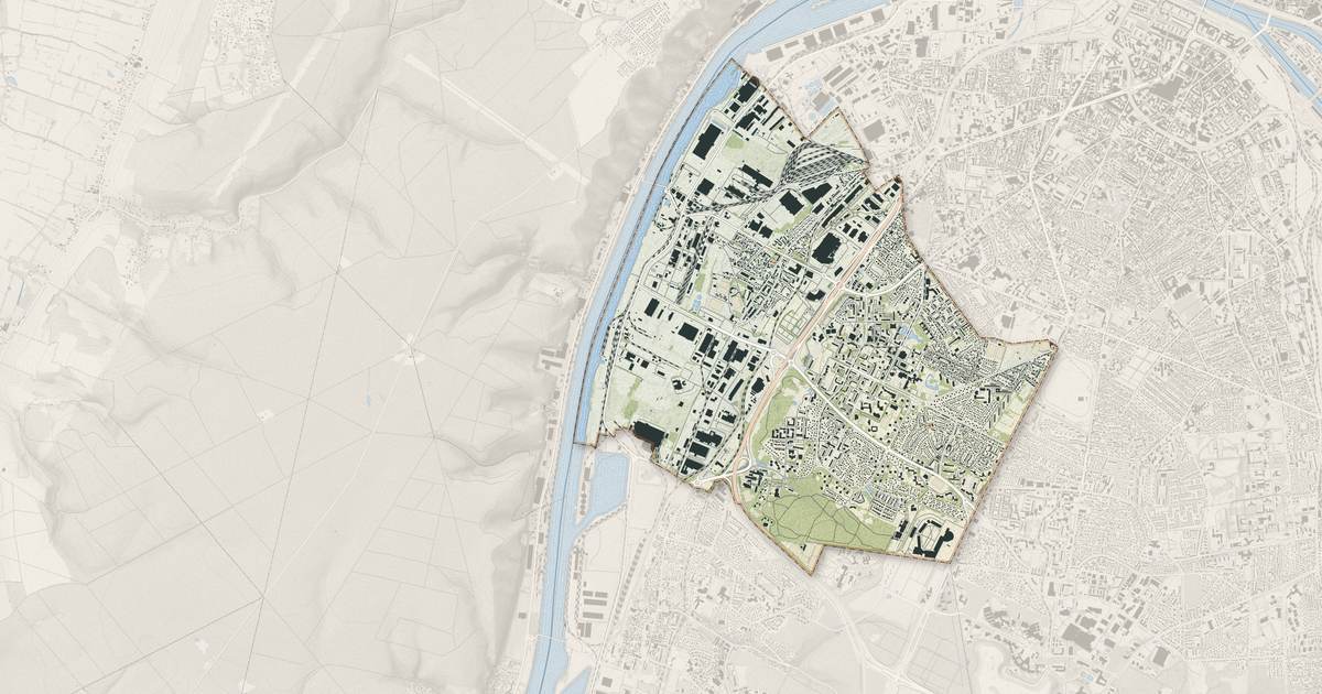 Portrait cartographique de Le Grand-Quevilly : relief, eau, forêts, bâti et voies, calculés à partir des données de l'IGN