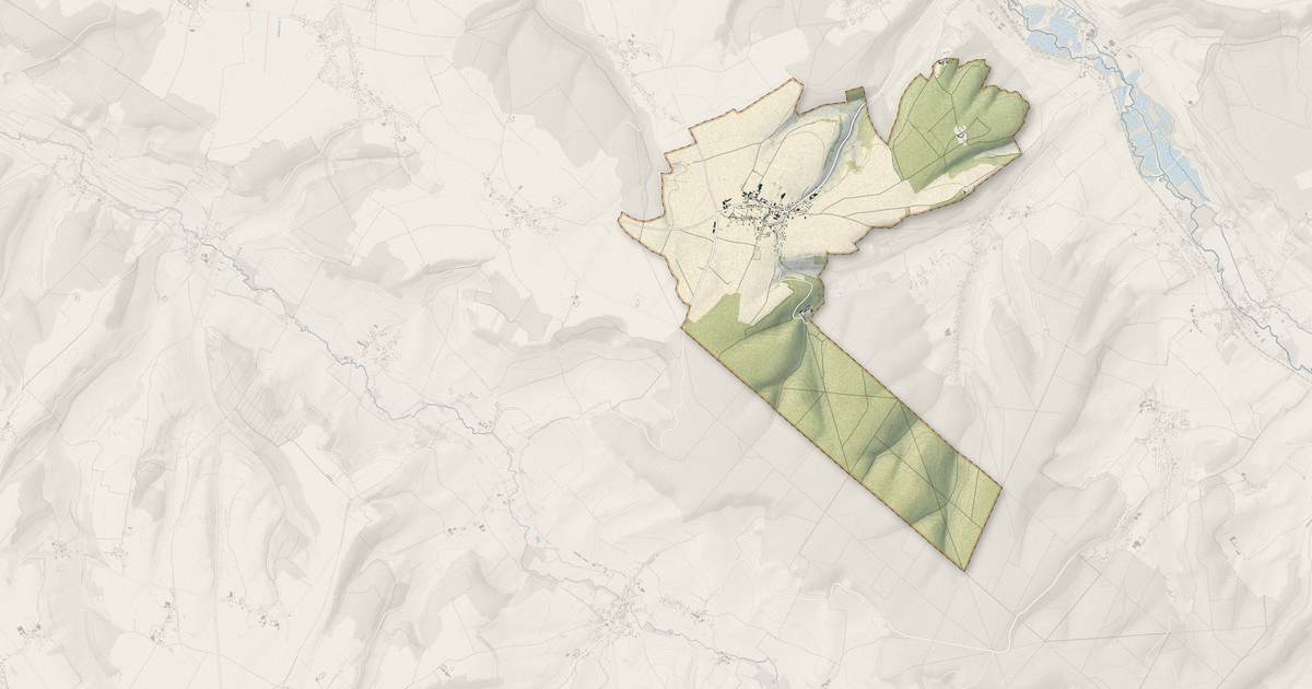 Portrait cartographique de Guerville : relief, eau, forêts, bâti et voies, calculés à partir des données de l'IGN