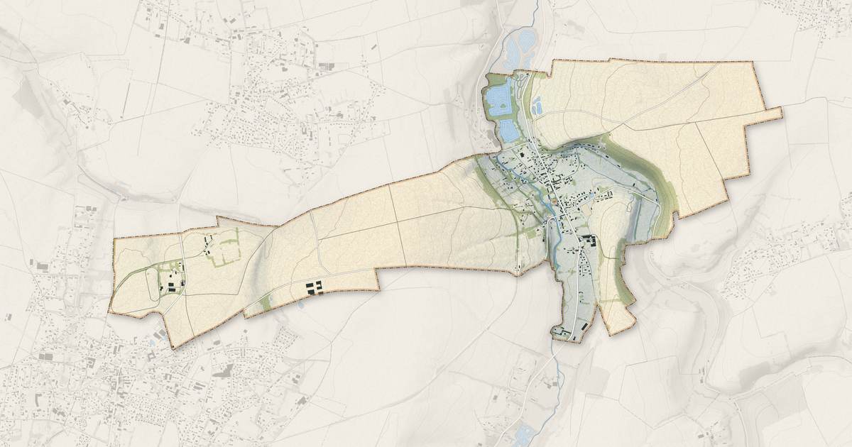 Portrait cartographique de Gueures : relief, eau, forêts, bâti et voies, calculés à partir des données de l'IGN