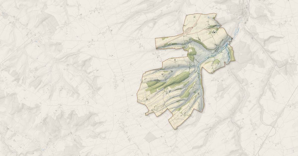 Portrait cartographique de Haudricourt : relief, eau, forêts, bâti et voies, calculés à partir des données de l'IGN