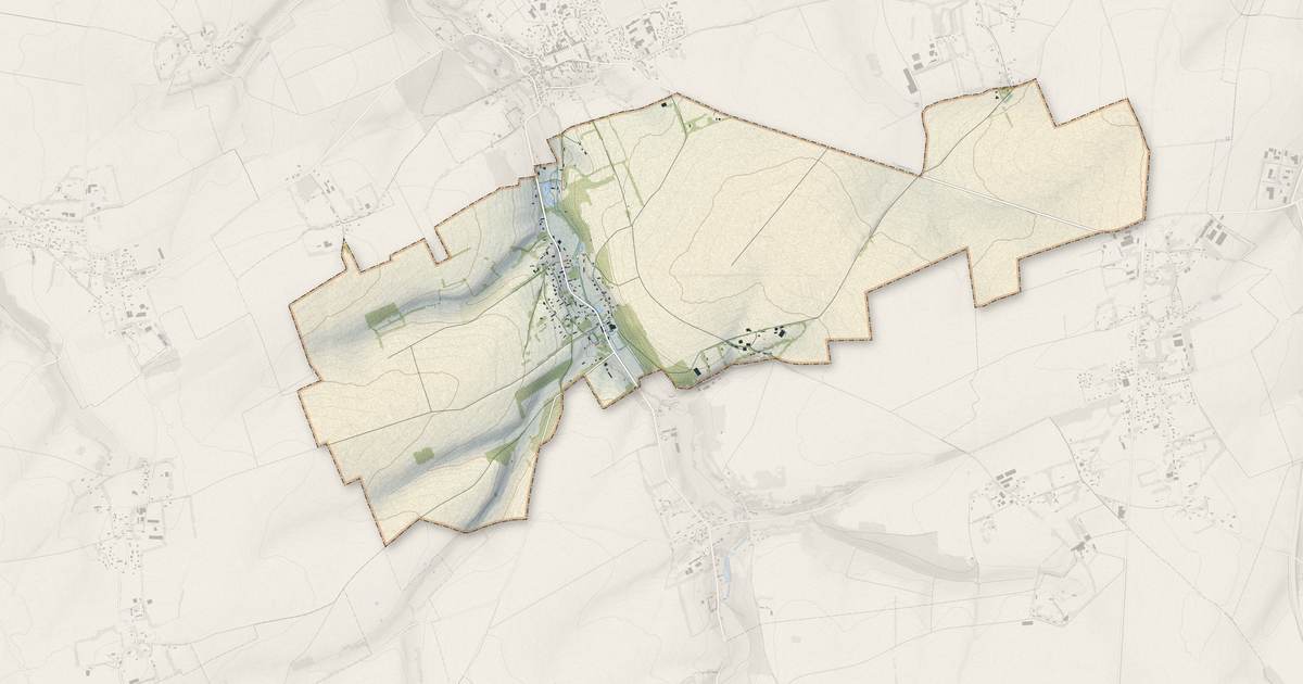 Portrait cartographique de Lamberville : relief, eau, forêts, bâti et voies, calculés à partir des données de l'IGN