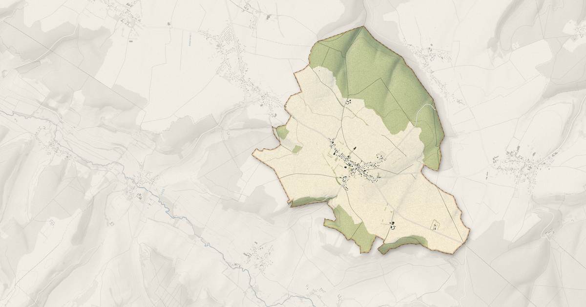 Portrait cartographique de Melleville : relief, eau, forêts, bâti et voies, calculés à partir des données de l'IGN