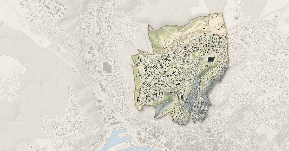 Portrait cartographique de Mont-Saint-Aignan : relief, eau, forêts, bâti et voies, calculés à partir des données de l'IGN
