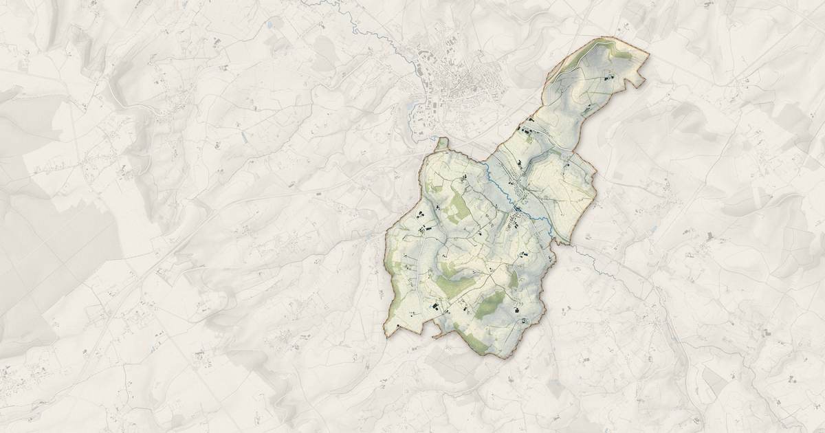 Portrait cartographique de Neuville-Ferrières : relief, eau, forêts, bâti et voies, calculés à partir des données de l'IGN
