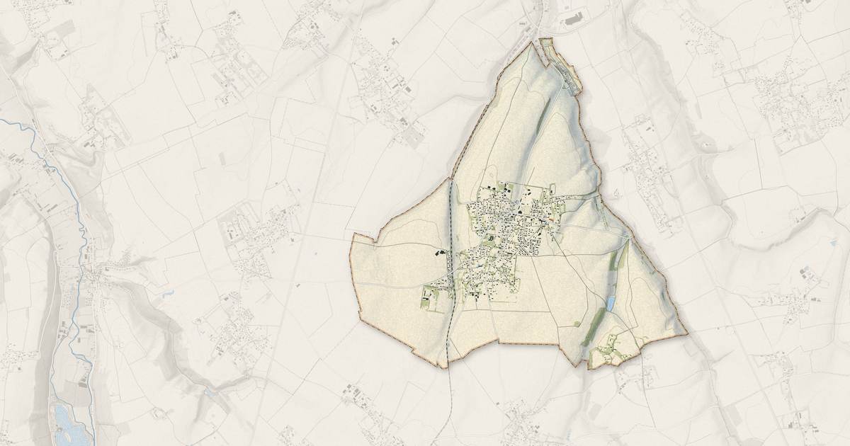Portrait cartographique de Néville : relief, eau, forêts, bâti et voies, calculés à partir des données de l'IGN