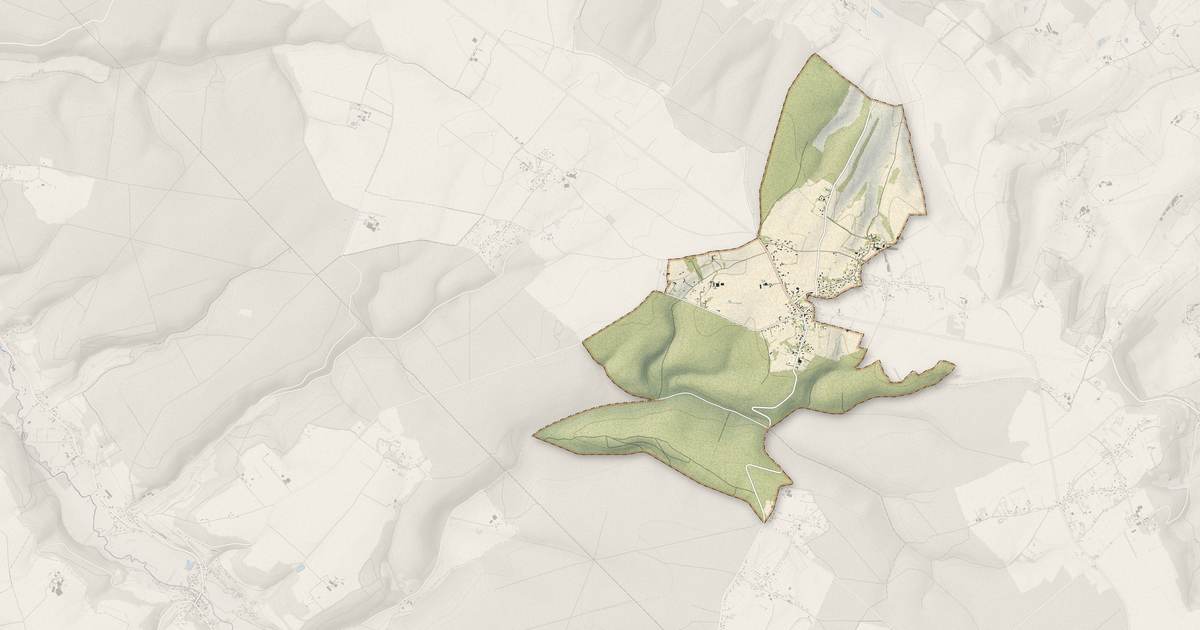 Portrait cartographique de Pommeréval : relief, eau, forêts, bâti et voies, calculés à partir des données de l'IGN