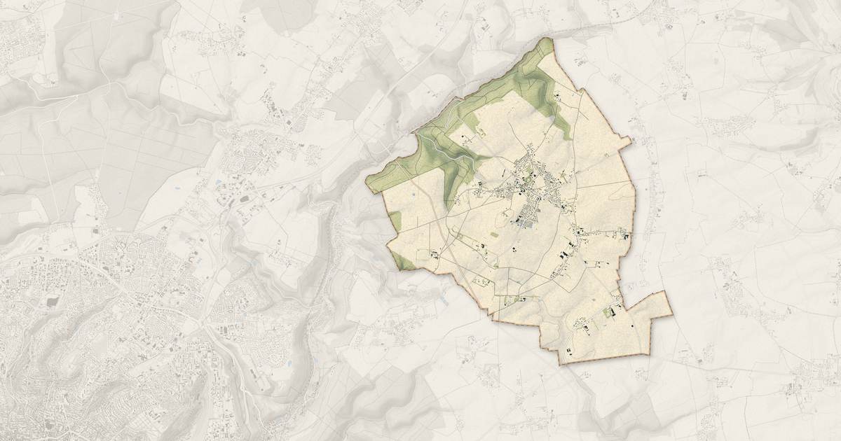 Portrait cartographique de Préaux : relief, eau, forêts, bâti et voies, calculés à partir des données de l'IGN
