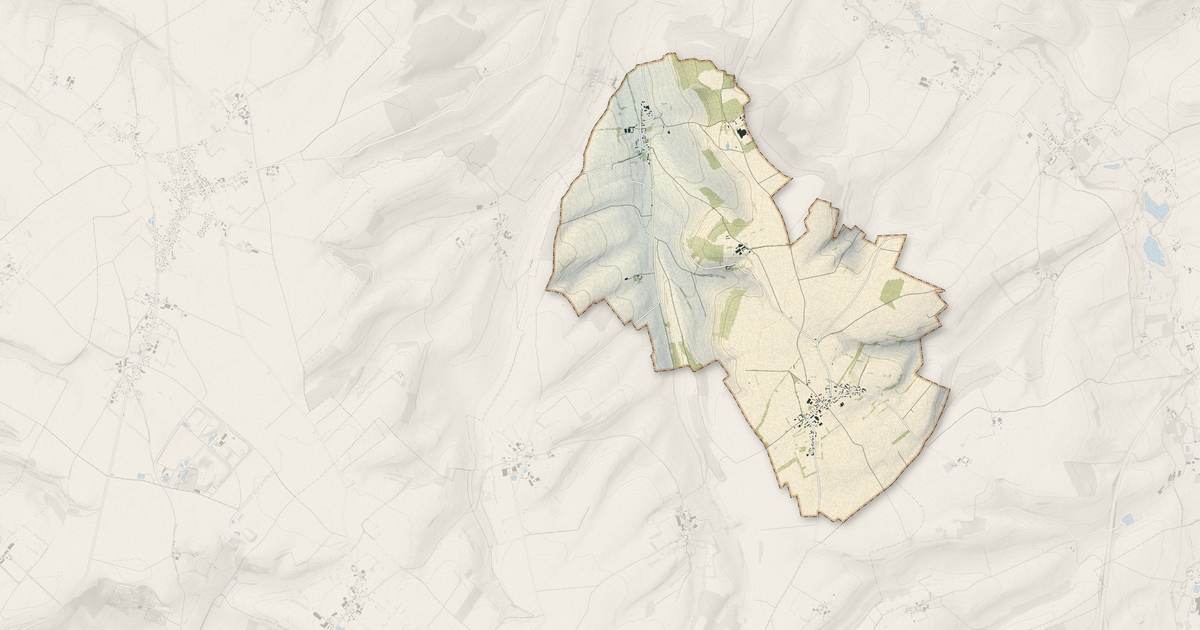 Portrait cartographique de Preuseville : relief, eau, forêts, bâti et voies, calculés à partir des données de l'IGN