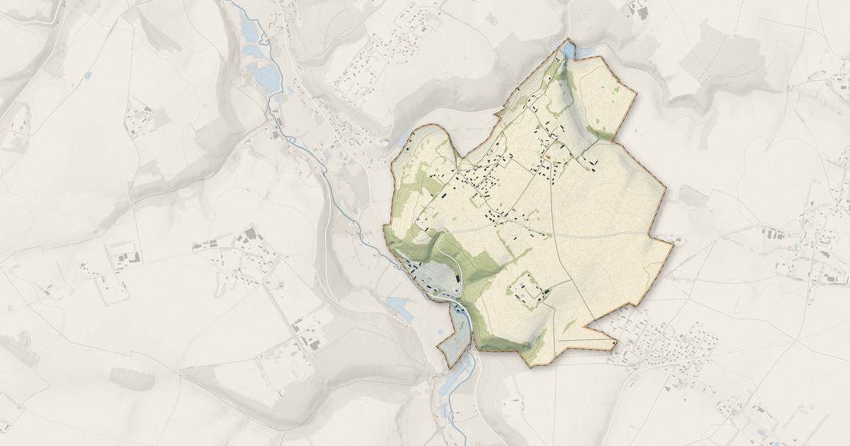 Portrait cartographique de Robertot : relief, eau, forêts, bâti et voies, calculés à partir des données de l'IGN