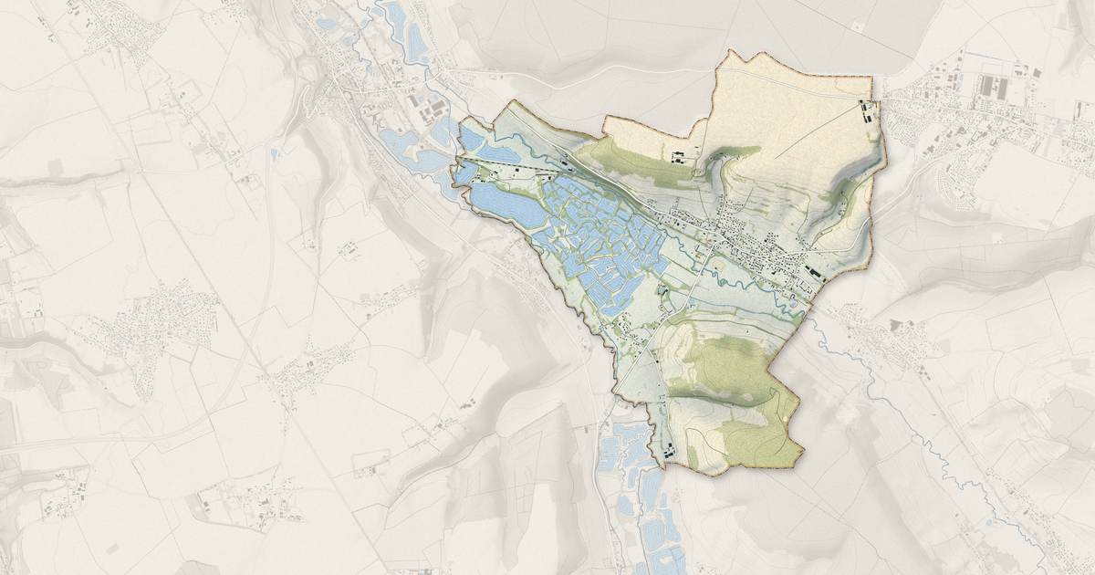 Portrait cartographique de Saint-Aubin-le-Cauf : relief, eau, forêts, bâti et voies, calculés à partir des données de l'IGN