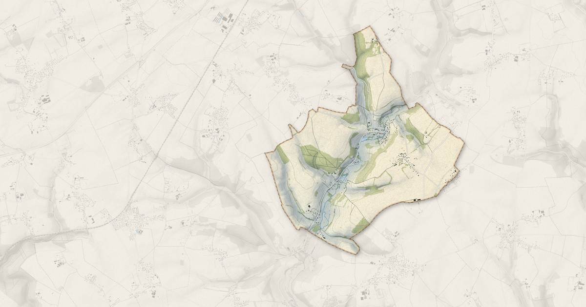 Portrait cartographique de Saint-Germain-des-Essourts : relief, eau, forêts, bâti et voies, calculés à partir des données de l'IGN