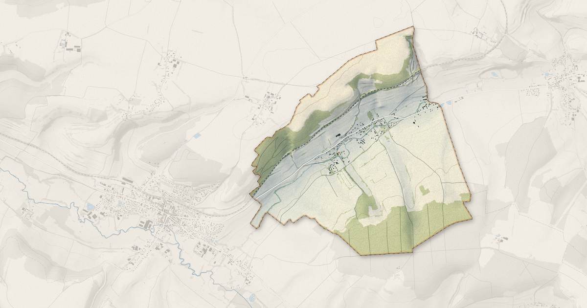 Portrait cartographique de Saint-Ouen-sous-Bailly : relief, eau, forêts, bâti et voies, calculés à partir des données de l'IGN