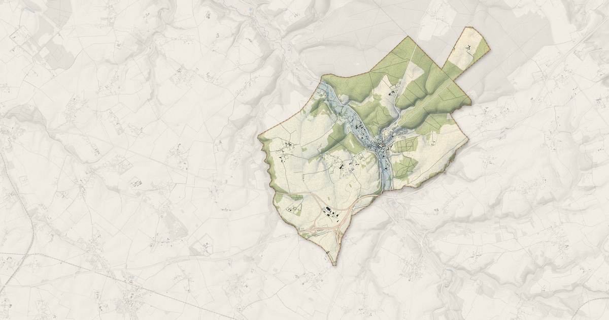Portrait cartographique de Saint-Saëns : relief, eau, forêts, bâti et voies, calculés à partir des données de l'IGN