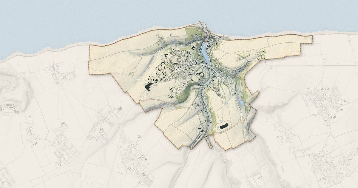 Portrait cartographique de Saint-Valery-en-Caux : relief, eau, forêts, bâti et voies, calculés à partir des données de l'IGN