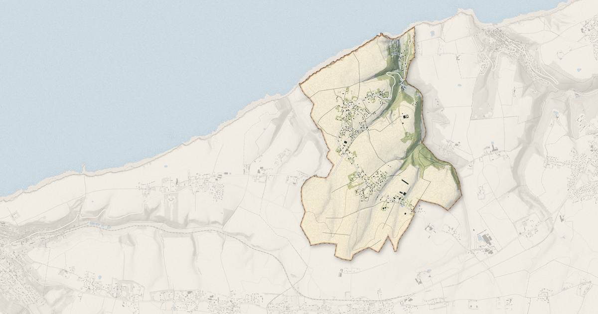 Portrait cartographique de Vattetot-sur-Mer : relief, eau, forêts, bâti et voies, calculés à partir des données de l'IGN