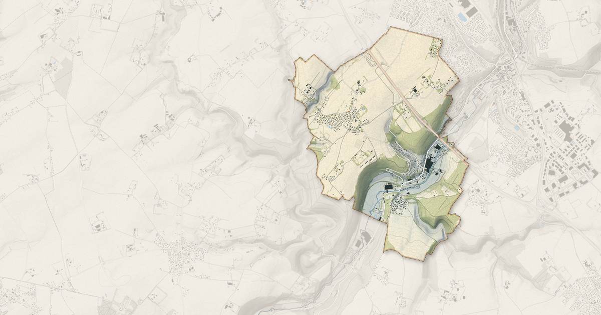 Portrait cartographique de Villers-Écalles : relief, eau, forêts, bâti et voies, calculés à partir des données de l'IGN