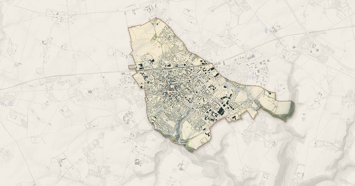Portrait cartographique de Yvetot : relief, eau, forêts, bâti et voies, calculés à partir des données de l'IGN