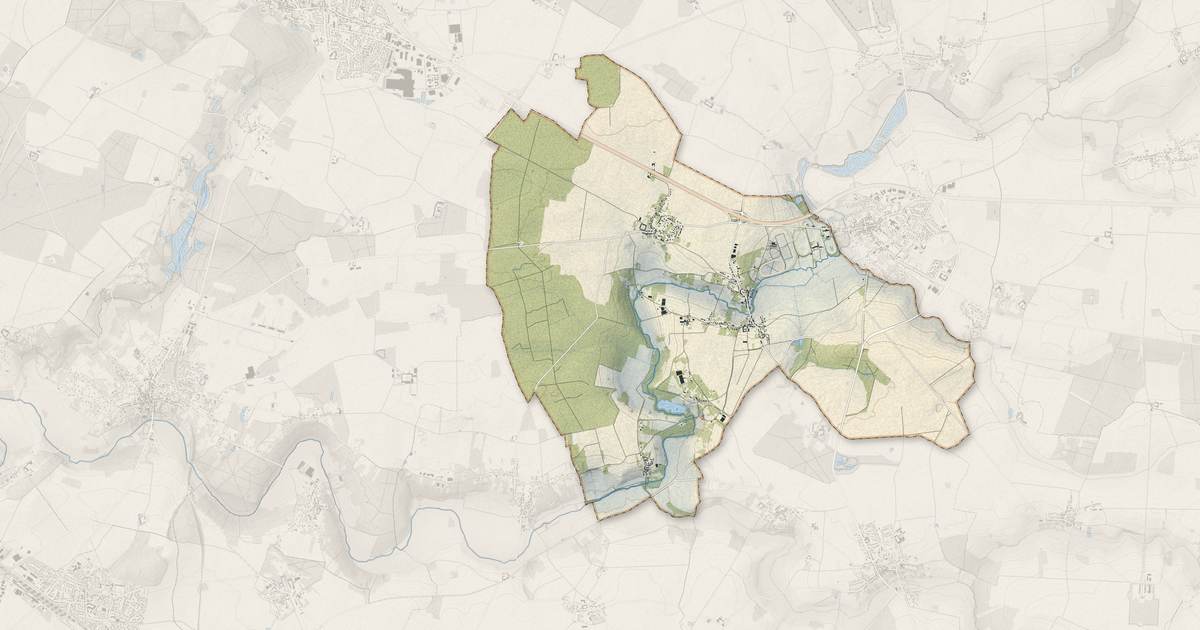 Portrait cartographique de Bernay-Vilbert : relief, eau, forêts, bâti et voies, calculés à partir des données de l'IGN