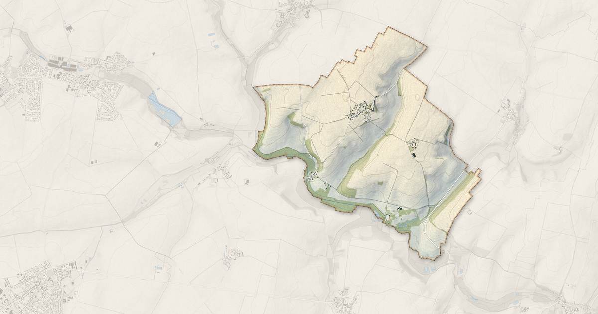 Portrait cartographique de Douy-la-Ramée : relief, eau, forêts, bâti et voies, calculés à partir des données de l'IGN