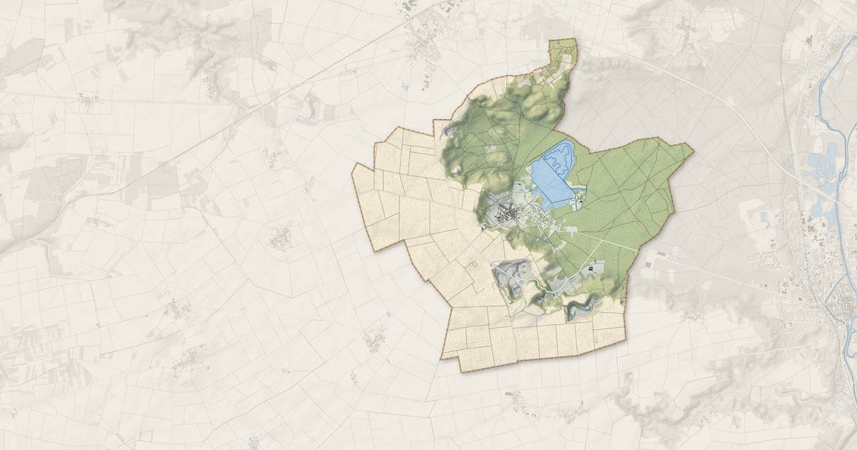 Portrait cartographique de Larchant : relief, eau, forêts, bâti et voies, calculés à partir des données de l'IGN