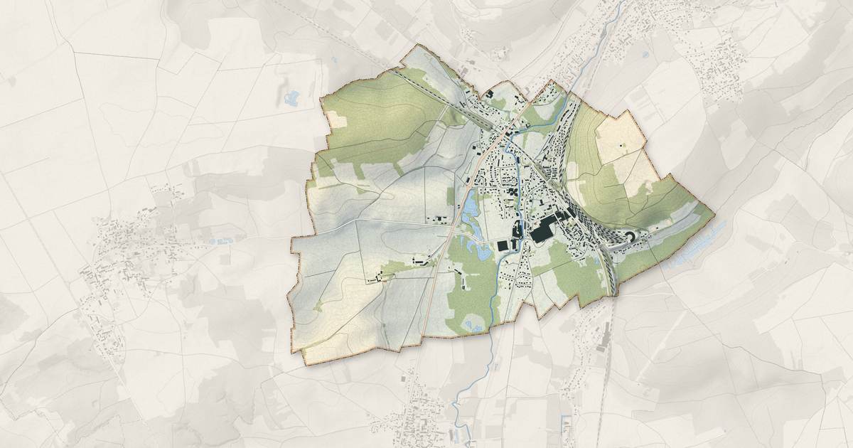 Portrait cartographique de Longueville : relief, eau, forêts, bâti et voies, calculés à partir des données de l'IGN