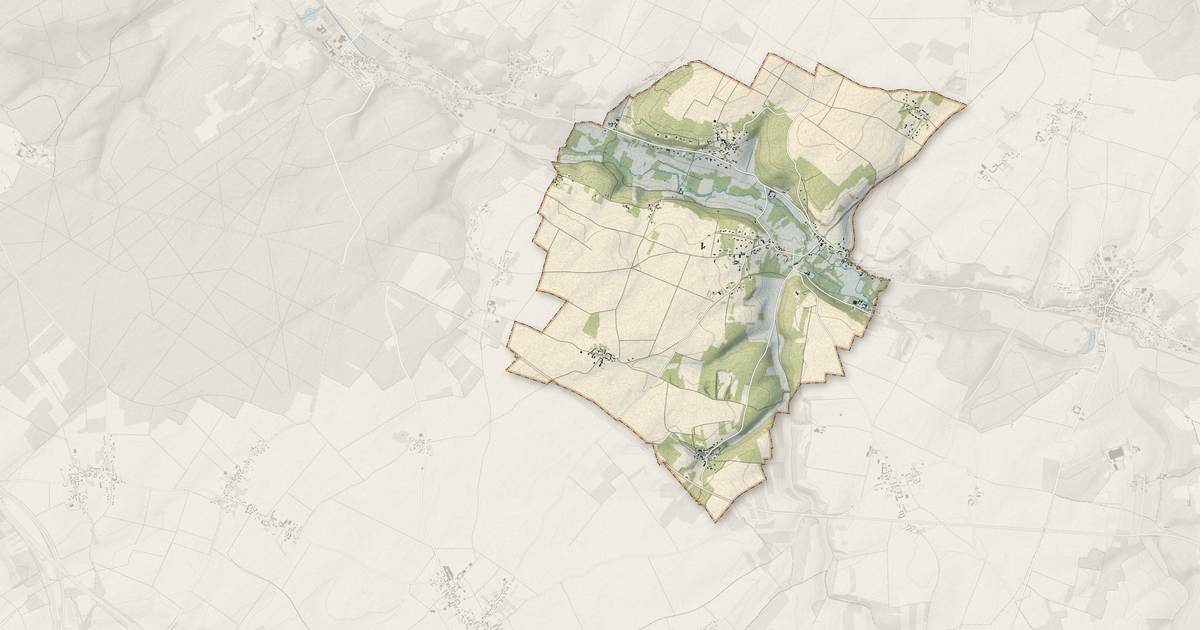 Portrait cartographique de Paley : relief, eau, forêts, bâti et voies, calculés à partir des données de l'IGN