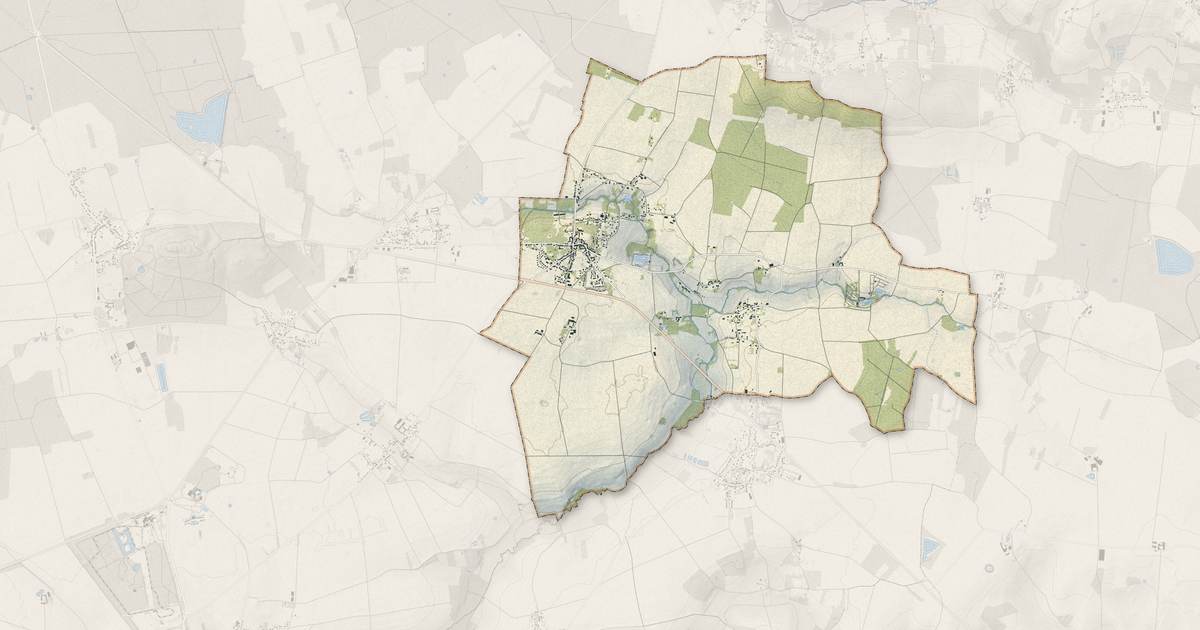Portrait cartographique de Touquin : relief, eau, forêts, bâti et voies, calculés à partir des données de l'IGN