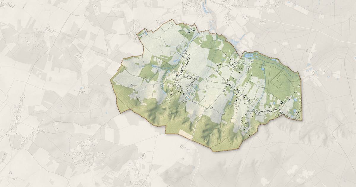 Portrait cartographique de Adainville : relief, eau, forêts, bâti et voies, calculés à partir des données de l'IGN