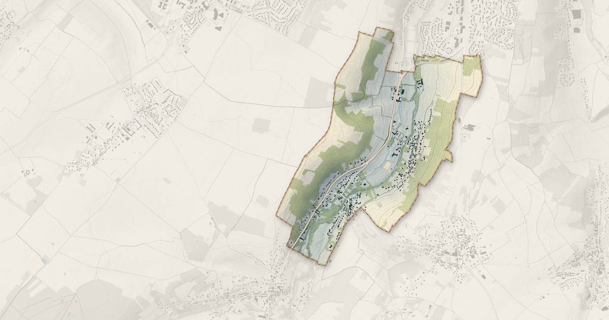 Portrait cartographique de Auffreville-Brasseuil : relief, eau, forêts, bâti et voies, calculés à partir des données de l'IGN