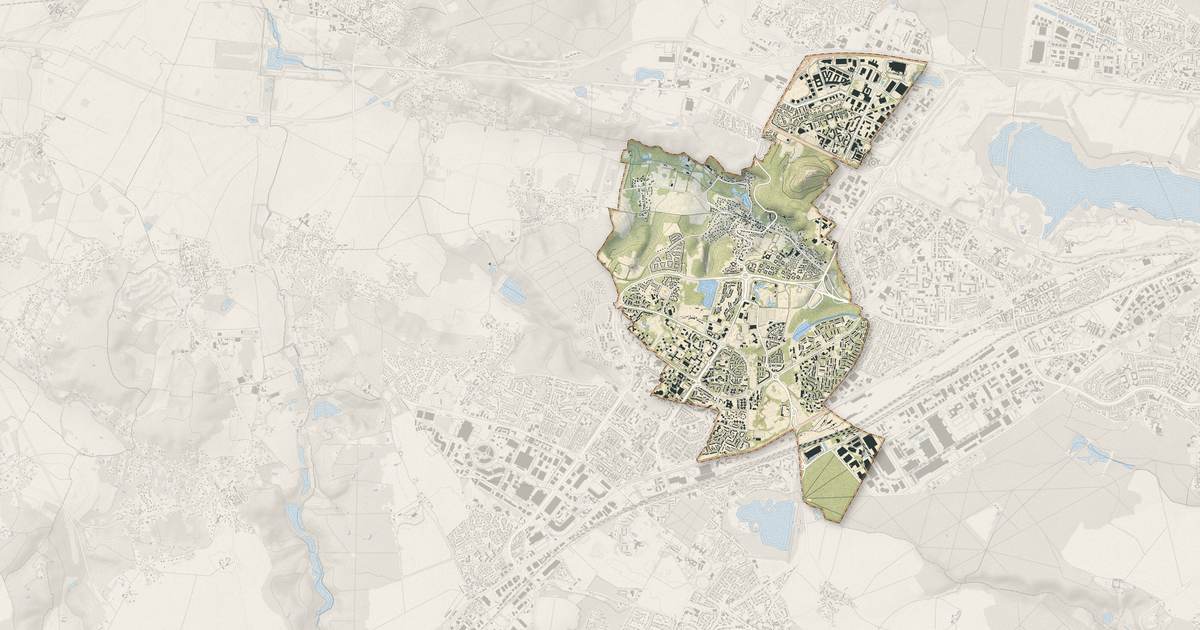 Portrait cartographique de Élancourt : relief, eau, forêts, bâti et voies, calculés à partir des données de l'IGN