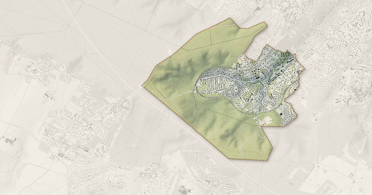 Portrait cartographique de L'Étang-la-Ville : relief, eau, forêts, bâti et voies, calculés à partir des données de l'IGN