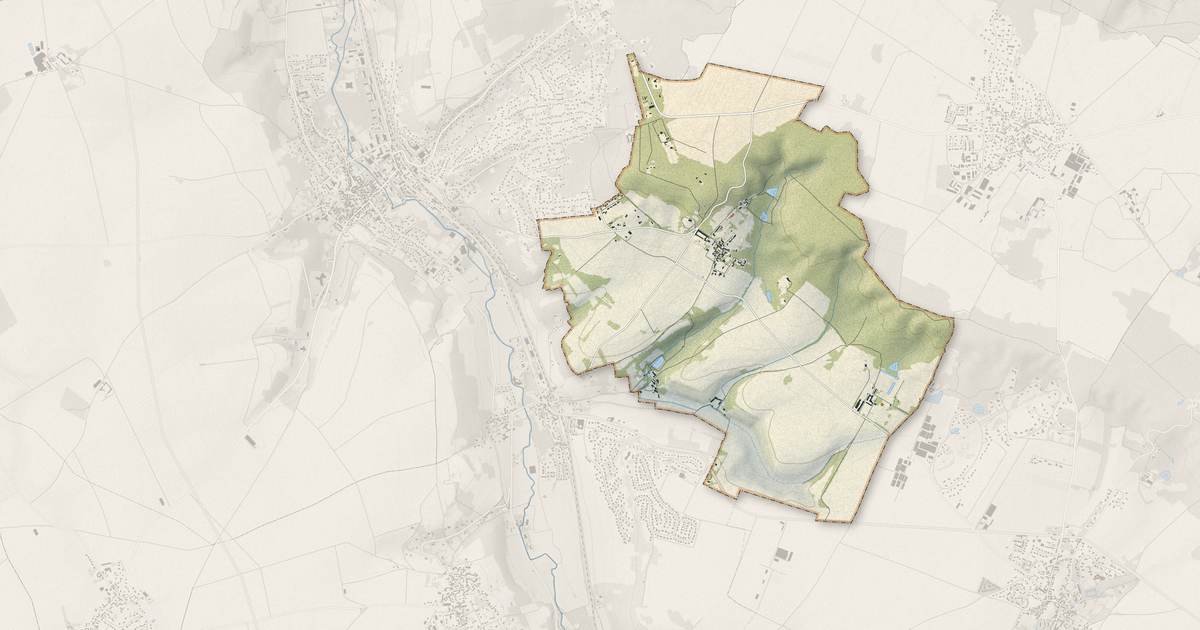 Portrait cartographique de Herbeville : relief, eau, forêts, bâti et voies, calculés à partir des données de l'IGN