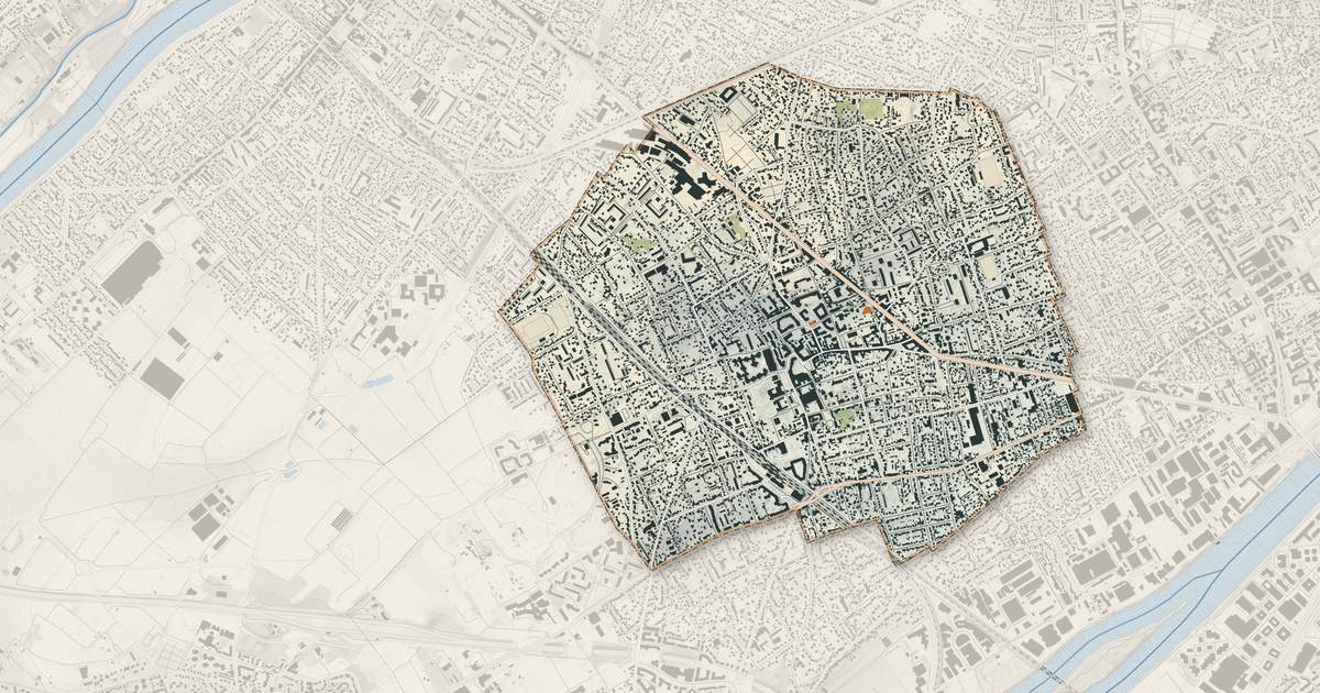 Portrait cartographique de Houilles : relief, eau, forêts, bâti et voies, calculés à partir des données de l'IGN