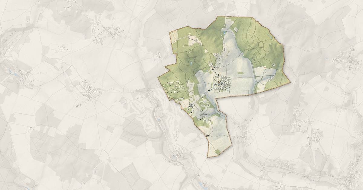 Portrait cartographique de Lainville-en-Vexin : relief, eau, forêts, bâti et voies, calculés à partir des données de l'IGN
